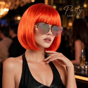 Maßgefertigte Orange-Rote <span class=keywords><strong>Bob</strong></span>-Perücke Kurze Gerade Kostümperücke Halloween Cosplay Party Karneval Synthetisches Haar Direkt vom Hersteller - Product Image 5