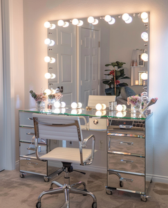 Bàn trang điểm đồ nội thất phòng ngủ gỗ phòng ngủ bộ thông minh LED bảng Vanity bảng Glass Top đầy đủ gương MDF + gương + LED - Product Image 6