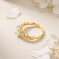 Cincin Perak Halus 925 Perak Berlapis Emas Perhiasan Halus Potongan Pir 6A Mossanite Zircon Cincin Tumpuk Hadiah Cincin Pertunangan untuk Wanita