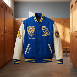 Veste OVO Varsity faite à la main de style Letterman | Veste Varsity State Warriors bleue - Product Image 3