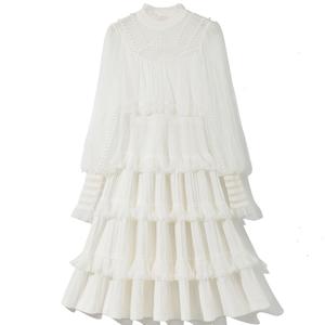 Abito maglione nuovo di alta qualità 2022 autunno inverno stile donna Ruffle Lace Beading Deco manica lunga <span class=keywords><strong>rosso</strong></span> bianco nero abito lavorato a <span class=keywords><strong>maglia</strong></span> - Product Image 5