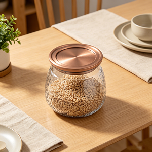 Organisateur de cuisine multifonctionnel en verre transparent à texture verticale tendance pour le stockage du sucre, de la farine, des fruits secs, des <span class=keywords><strong>feuilles</strong></span> de thé - Product Image 1