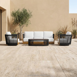 Set Divano Moderno da Esterno in <span class=keywords><strong>Alluminio</strong></span> Bianco con Tavolo in Legno Composito per Gruppo Salotto da <span class=keywords><strong>Giardino</strong></span>/Patio per Tutte le Stagioni - Product Image 1