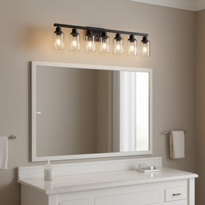 Applique murale moderne en fer noir de 51 pouces avec abat-jour en verre transparent pour miroir de salle de bain et coiffeuse - Product Image 2