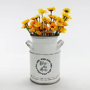 Vas logam kendi susu hitam desain chic Retro dengan dudukan bunga dekoratif asli pedesaan galvanis tinggi 7.8 inci