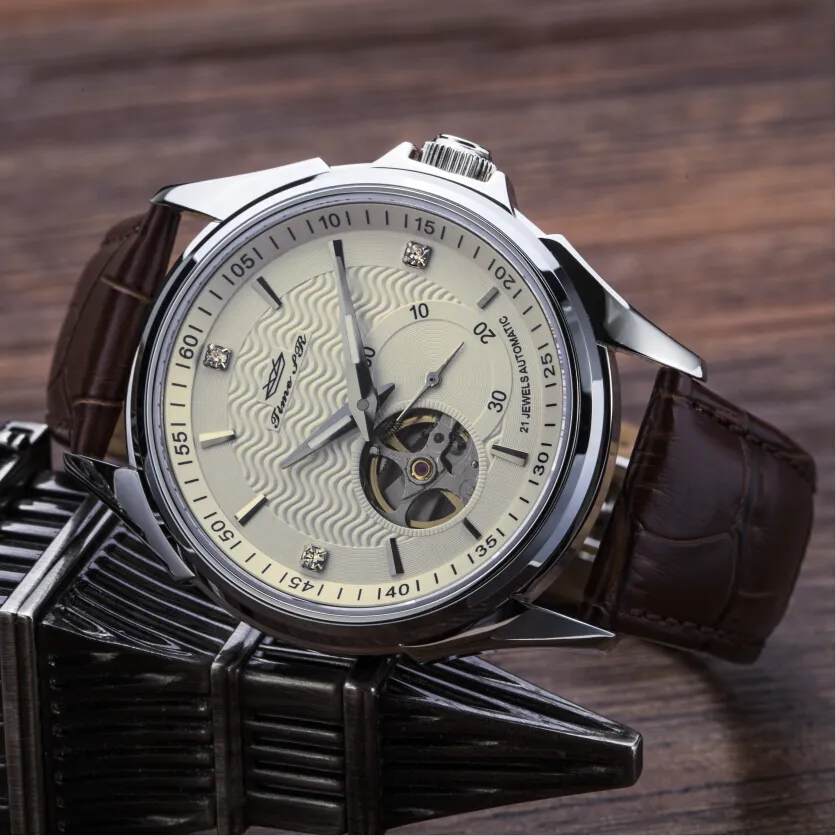 Casual Watches Fashion Leather Watches For Men Chronograph Mechanical Automatic Wristwatch