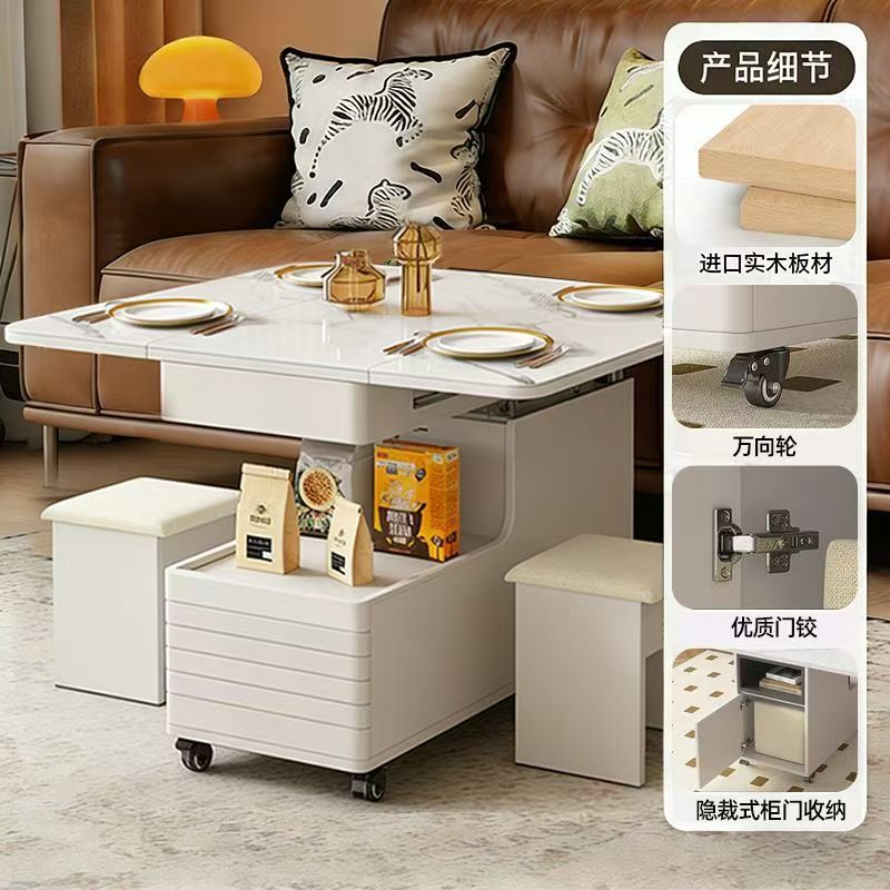 Mesa de centro plegable - Blanco crema (sin taburete)