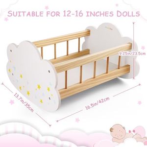 Berceau à <span class=keywords><strong>bascule</strong></span> en bois pour poupées 12-16 pouces <span class=keywords><strong>lit</strong></span> de sommeil avec accessoires meubles adaptés pour chambre ou salon - Product Image 3