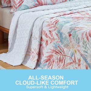 HONI OEM/ODM Ensemble de couette moderne en microfibre respirante 80GSM imprimé feuilles de <span class=keywords><strong>palmier</strong></span> <span class=keywords><strong>aquarelle</strong></span> vives certifié OEKO-TEX HN-QS-09 7257 - Product Image 2