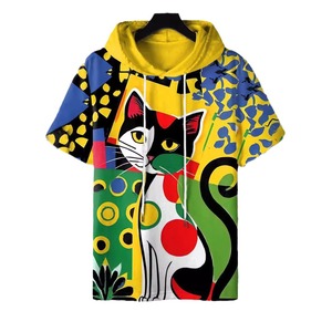 Camiseta de Manga Corta con Capucha para Hombre, 100% Algodón, Talla Grande, Transpirable, Diseño Artístico Estampado, Ropa Casual - Product Image 5
