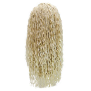 Nouveautés Perruque synthétique frontale en dentelle HD pré-épilée, bouclée, lisse crépue, ondulée, avec mèches blond miel, dentelle transparente, couleur 613 - Product Image 4