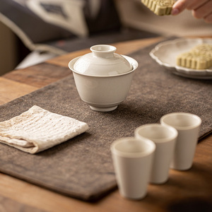 Guanlan Wood Ash Gaiwan <b>Teacup</b> Porcelain Round With Lid For Kung Fu Tea Brewing Home Use - Product Image 3