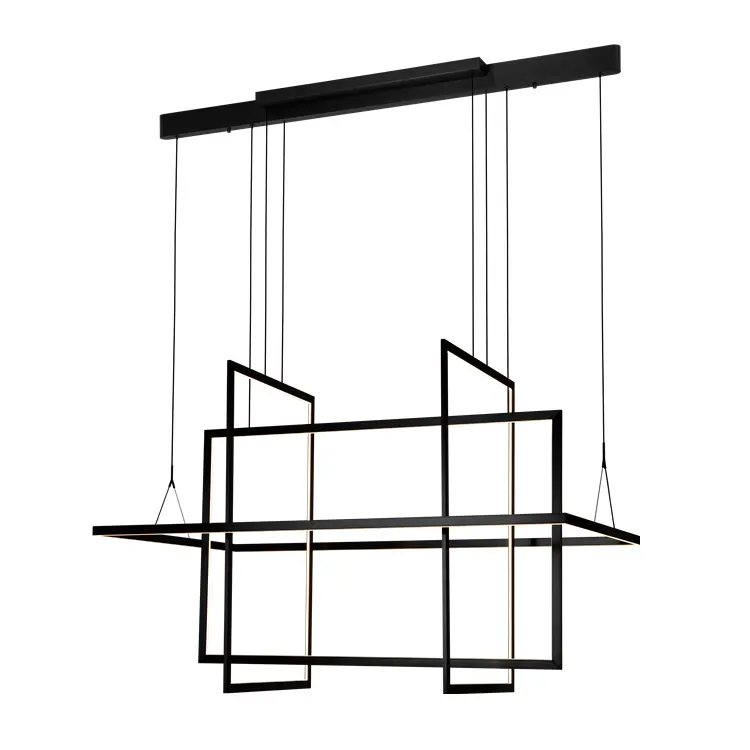 Modern Nordic Black Chandelier Bright Large Aluminum Rectangle Pendant Light Living Room Kitchen Island LED Pendant Lamp
