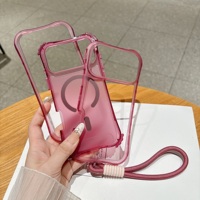 Coque magnétique givrée 3-en-1 TPU+PC au toucher doux pour iPhone 14 15 16 17 18 Pro Max avec chargement sans fil et dragonne antichoc