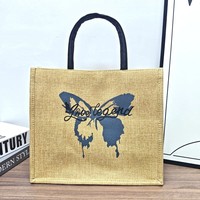 Sac fourre-tout vintage en jute et lin, grande capacité, imprimé arc-en-ciel, sac de courses écologique en toile de jute, sac cadeau pour enseignant, étudiant, courses