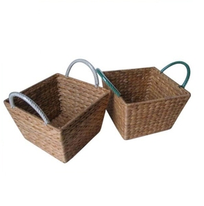 Panier de rangement fait main en jacinthe d'eau naturelle en forme de rectangle écologique avec poignée pour le linge - Product Image 1