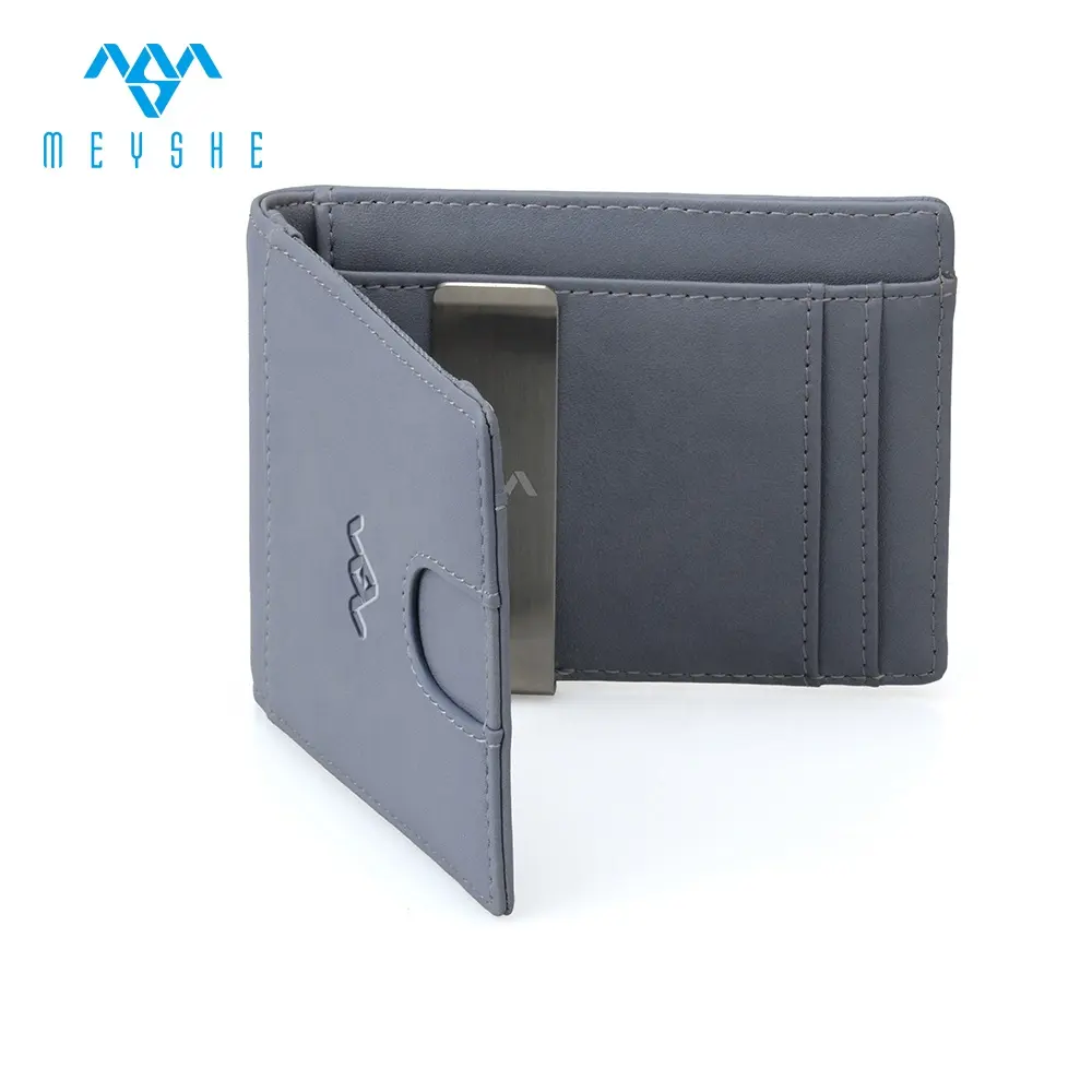 Custom high quality vegan leather RFID slim wallet money clip credit card holder with coin purse