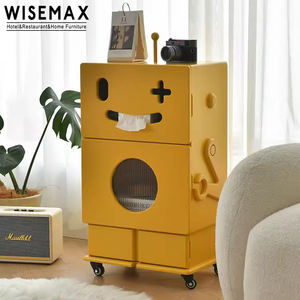 Muebles WISEMAX, Mesa Esquinera de Diseño Contemporáneo, Forma de Robot Amarillo, Cómoda Extraíble con 3 Cajones para Sala de Estar u Hotel - Product Image 1