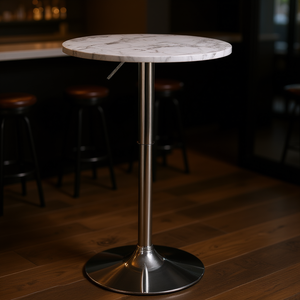 Round Bar <b>Table</b> Marble Top Pedestal Base Height <b>Adjustable</b> For Hotel Or Pub Use - Product Image 2