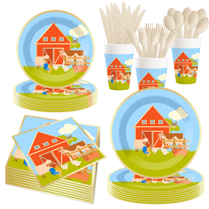 ชุดจานชามกระดาษลายสัตว์เลี้ยงในฟาร์ม DAMAI สำหรับงานเลี้ยงวันเกิดเด็ก ชุดอุปกรณ์บนโต๊ะอาหารแบบใช้แล้วทิ้ง พร้อมจานกระดาษ แก้วกระดาษ สำหรับงานปาร์ตี้ธีมฟาร์ม - Product Image 1