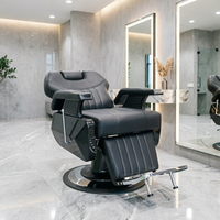 Fauteuil de barbier inclinable hydraulique en cuir PU noir avec dossier extra large et rotation à 360° °   Repose-pieds pivotant et réglable pour salon de coiffure