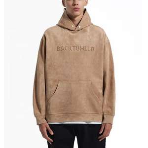 Sweat à capuche en micro-suède doux pour homme avec logo 3D en relief, personnalisable OEM, design à boutons-pression - Product Image 3