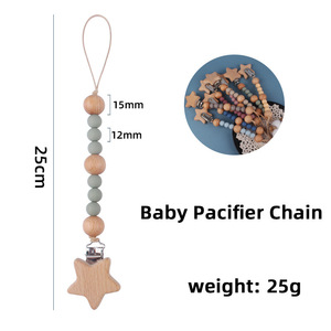 Clip para Chupón de Bebé, Forma de Estrella de Madera, Libre de BPA, Cuentas de Silicona de Grado Alimenticio, 0-12 Meses, con Asa - Product Image 5