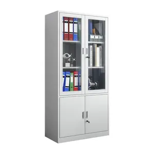 Half Glass Doors Steel Cupboard Display Instrument Metal File Cabinet with Shelves