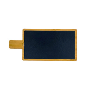 Hete Verkoop Natuurlijke Western Bamboe Steak Plaat Met Leisteen Zwarte Diner Dienblad Natuurlijke Leistenen Steak Board Bamboe - Product Image 1