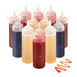 7 oz 10 oz 13 oz 16 oz 19 oz 28 oz PE Plastic Squeeze Sauces Garrafas Com Squirt Bico Leak proof Lid Para Ketchup BBQ