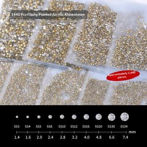 1440個のマルチサイズチェコクリスタルラインストーン、輝くシルバー/ゴールドトーンのミックスジェムストーン、ネイルデコレーション、ファッション装飾用 - Product Image 2