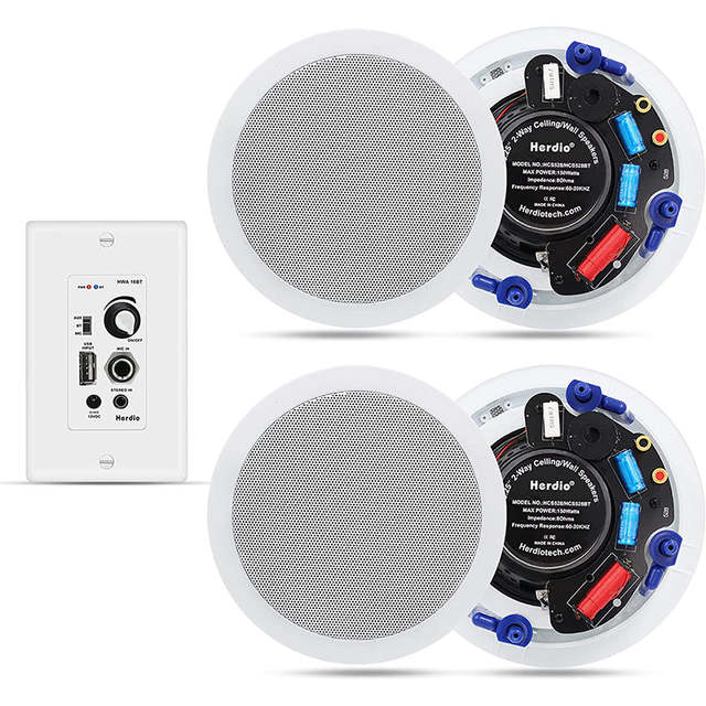 Herdio 5.25" Bluetooth Ceiling Speakers 600W 2-Way Flush & Wall Mount for Home Theater & Office
