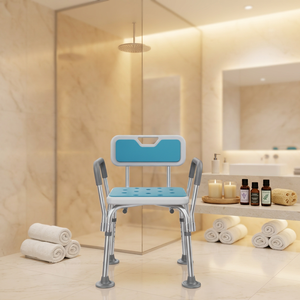 Chaise de douche réglable en hauteur avec dossier et accoudoirs - Siège de bain antidérapant en aluminium <span class=keywords><strong>pour</strong></span> personnes âgées, handicapées et enceintes - Product Image 4