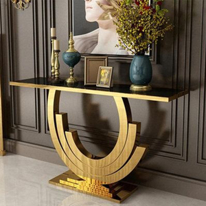 Muebles de sala de estar de lujo, mesa de consola semicircular, mesa de consola de mármol negro, mesa de consola con espejo estrecho - Product Image 2