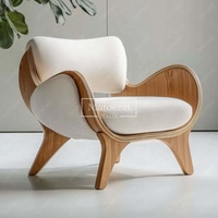 Fauteuil de Salon Italien Luxe Léger, Cadre en Bois Massif, Fauteuil Accoudoir Pieds en Chêne, Canapé Simple en Tissu de Lin
