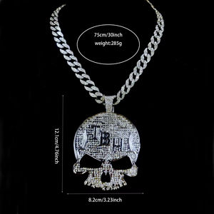 Liontin tengkorak penuh berlian dengan rantai 15MM Tautan Kuba besar huruf TBH paduan seng pola kupu-kupu untuk ulang tahun - Product Image 2