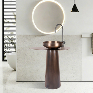 Lavabo a colonna di lusso in <span class=keywords><strong>acciaio</strong></span> inossidabile oro e nero, rotondo, per interni ed esterni - Product Image 3