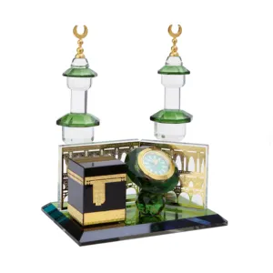 Glass Manufacture customized crystal glass ornament clock tower for Islamic souvenir for gift Makkah