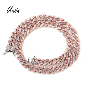 Di modo 9 millimetri Rosa Cubic Cuban Link Catena In Oro Rosa Placcato CZ Collana Dei Monili Delle Donne