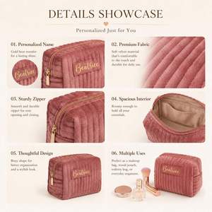 Personalized Velvet Makeup <b>Bag</b>, Custom Cosmetic <b>Bag</b> With Name, Portable Travel Toiletry Makeup Organizer Pouch - Product Image 4