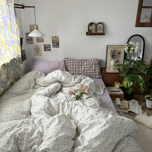 Thời Trang Mới Tất Cả Các Mùa Mềm Nhẹ Cotton Có Thể Giặt Bộ Đồ Giường Mền Bìa Trải Giường 4 Mảnh Thiết Lập Với Gối - Product Image 5