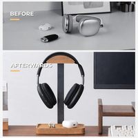Support de casque en bois de bambou BH Wood Desk Holder avec base de rangement pour le gaming et le bureau
