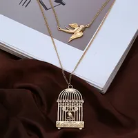 Fashion Women Hollow Birdcage Bird Charms Diamond Rhinestone Pendant Necklace For Lady Gifts