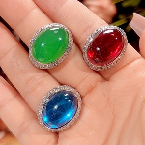 แหวนแต่งงานวินเทจแบบขายส่ง ทำจากทองแดงรักษ์โลก ประดับด้วยพลอยคอรันดัมสีแดงทรงรีขนาด 13*18 มม. ดีไซน์หรูหราสไตล์เรโทร - Product Image 6