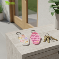 Autocollant porte-clés Goode à faible MOQ, de haute qualité, imprimé UV DTF, motif visage souriant de dessin animé, en PET, étanche et écologique