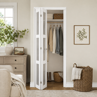 Porte intérieure pliante en bois massif MDF blanc apprêté 3 panneaux avec vitrage, style Shaker, personnalisable