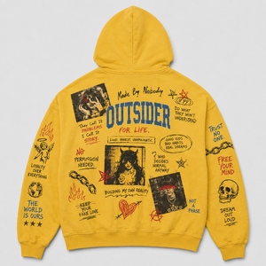 Custom 450GSM Cotton Hoodie Rhinestone Sunfaded Mud Wash Oversized Boxy Fit Distressed Yellow <b>Pullover</b> Streetwear <b>Men</b> Hoodie - Product Image 2