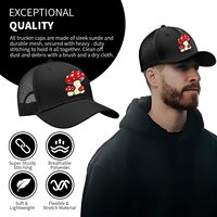 Casquette Trucker Noire avec Broderie Champignon Rouge à Pois, Dos en Maille Respirante, Réglable, pour Activités Décontractées en Extérieur