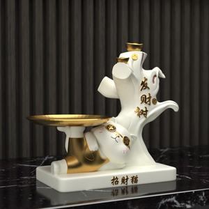 Chat chanceux résine artisanat clé stockage ornement Sculpture pour la maison salon décor parfait pendaison de crémaillère nouveaux cadeaux pour la maison - Product Image 5