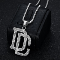 Kalung Liontin DC Bertabur Berlian CZ Personalisasi untuk Rapper, Bahan Stainless Steel PVD, Perhiasan Fashion Pria, Grosir